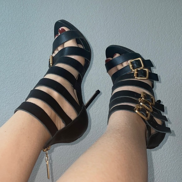 Kurt Geiger Shoes - KURT GEIGER CARVELA BLACK STRAPPED HIGH HEELS SIZE 7 (37 EU)